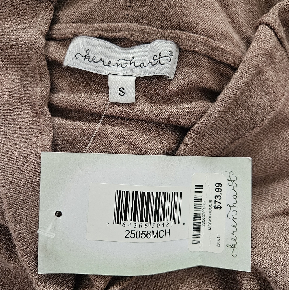 NWT Keren Hart Jeweled Sleeve Hooded Sweater size S Mocha Tan S-2390 - Picture 10 of 16